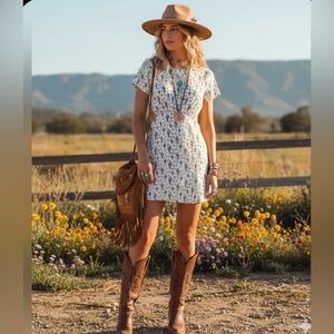For Love & Lemons Mojave Cactus Mini dress  XS Boost 16”Waist13” pit to pit 30”